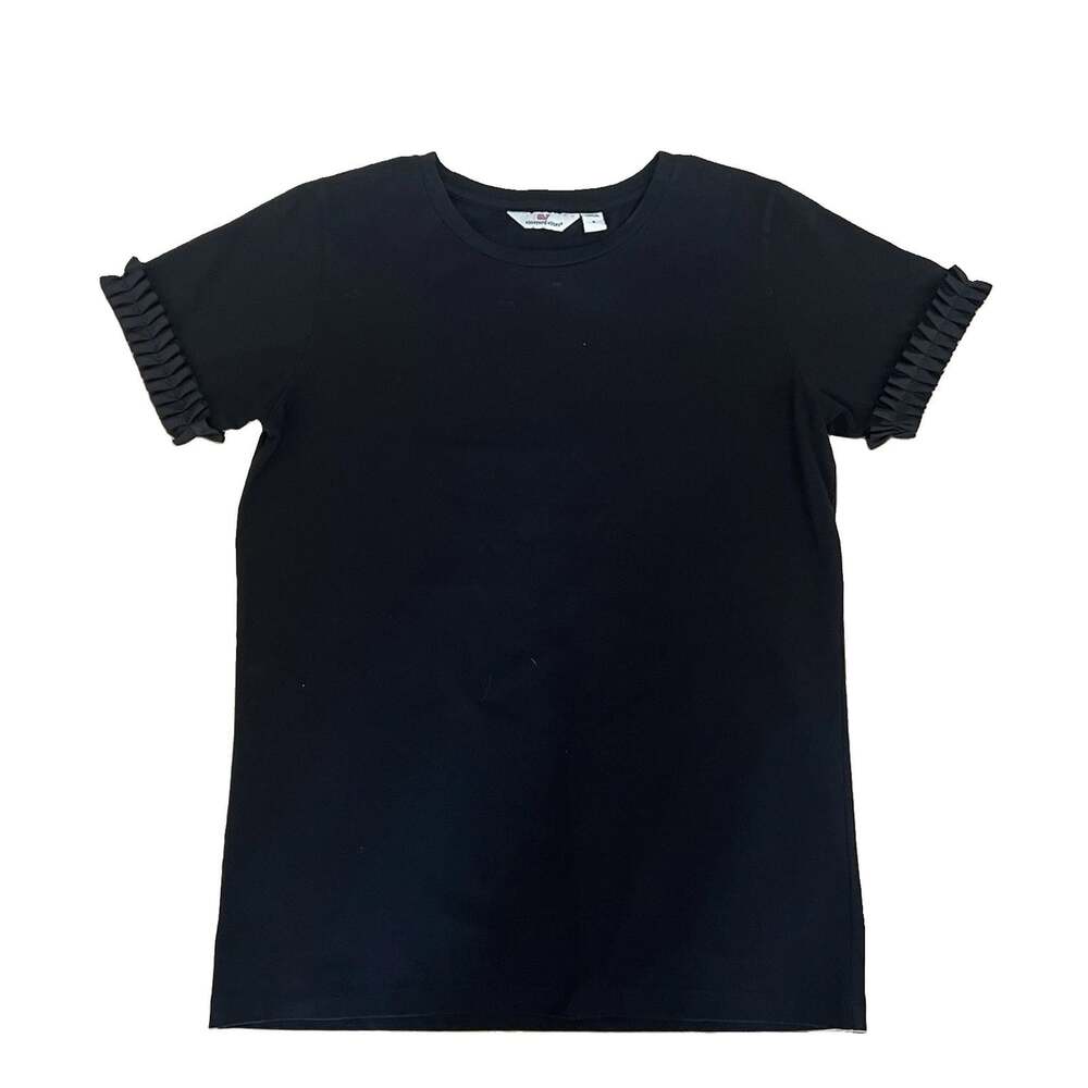 Vineyard Vines Grosgrain Tee Shirt Top Womens Small Pleated Ruffle Short Sleeve